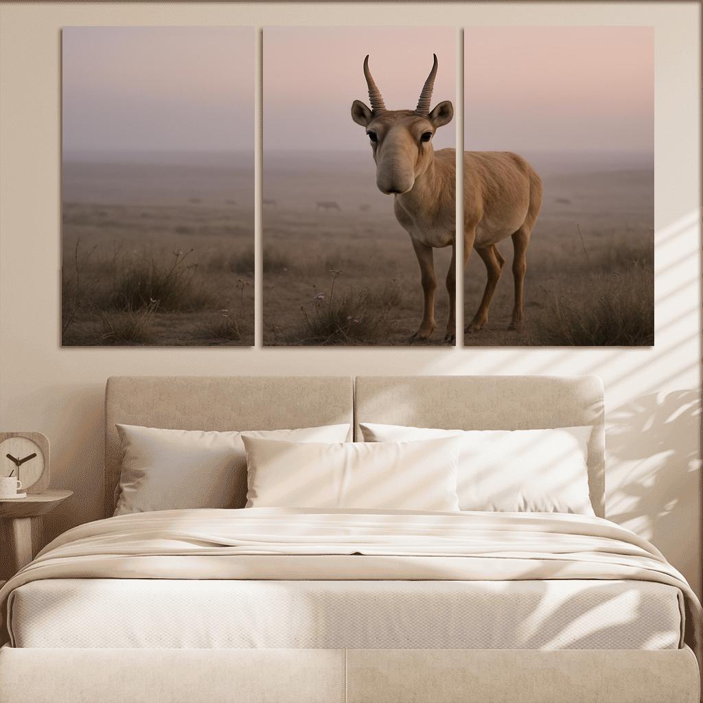 Saiga Antelope Crossing The Misty Steppe At Dawn wall decor