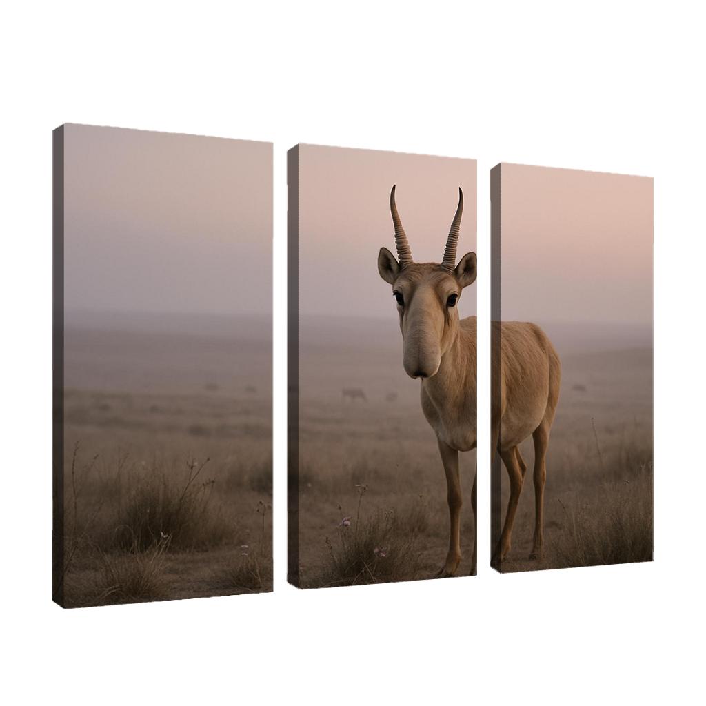 Saiga Antelope Crossing The Misty Steppe At Dawn wall decor