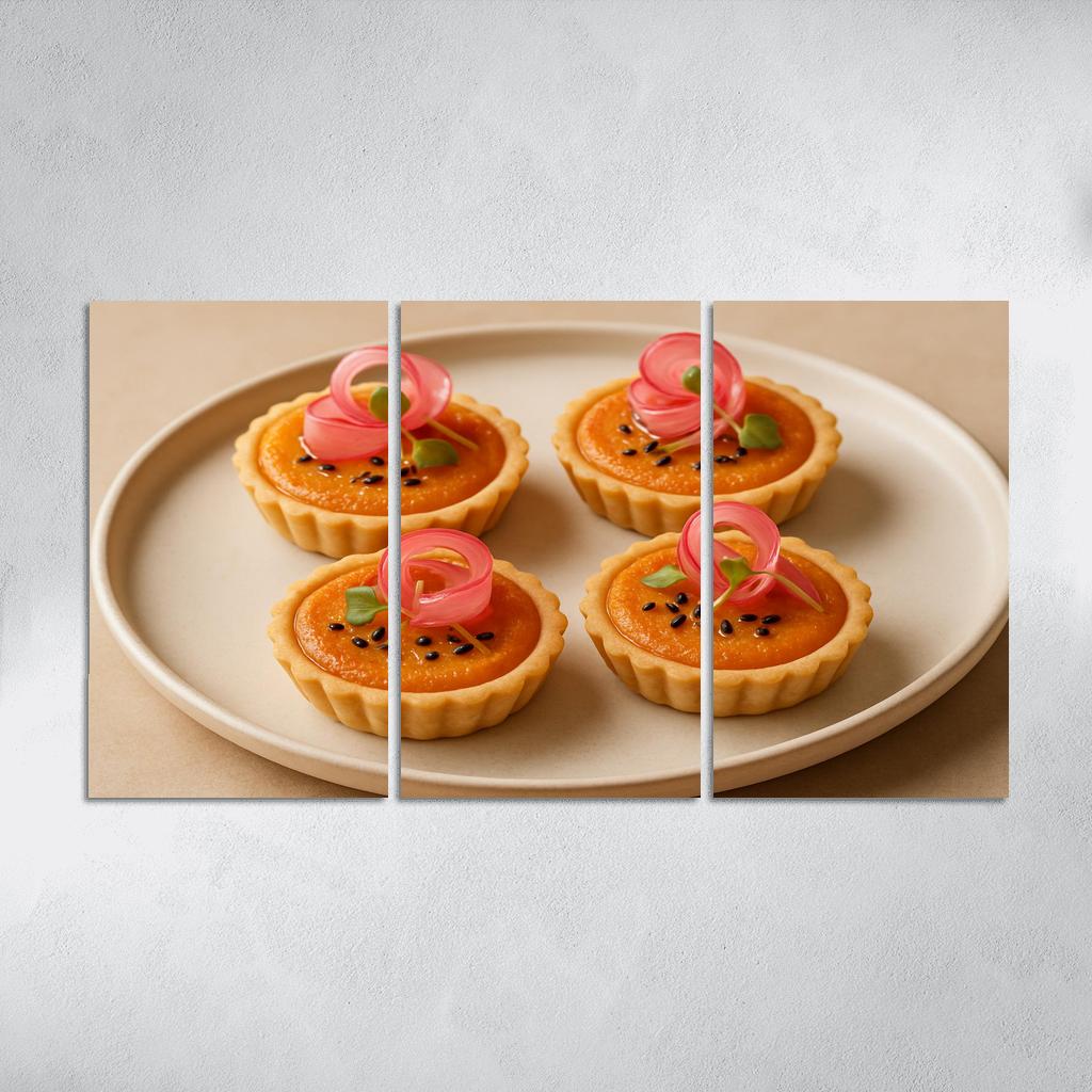 Sesame Miso Carrot Tartlets With Pickled Radish Ribbons abstract paintings frame