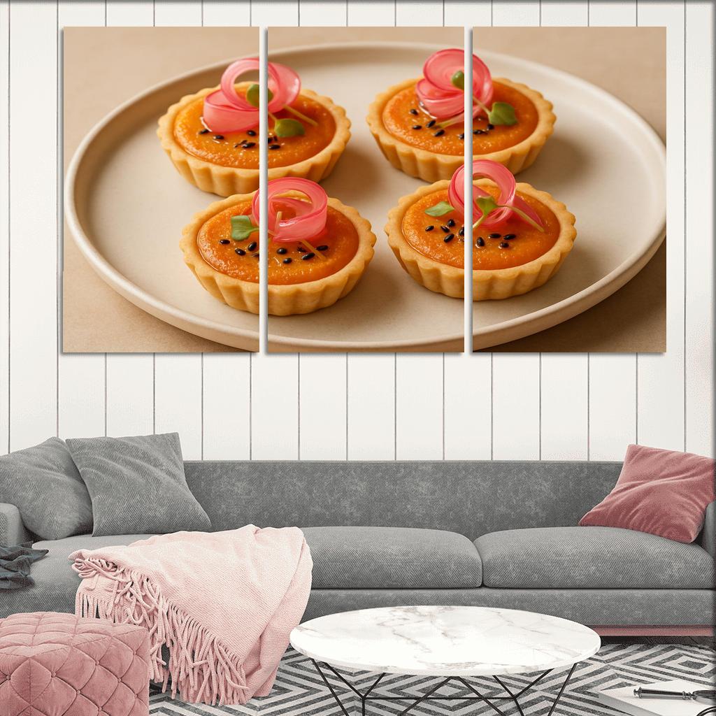 Sesame Miso Carrot Tartlets With Pickled Radish Ribbons abstract paintings frame