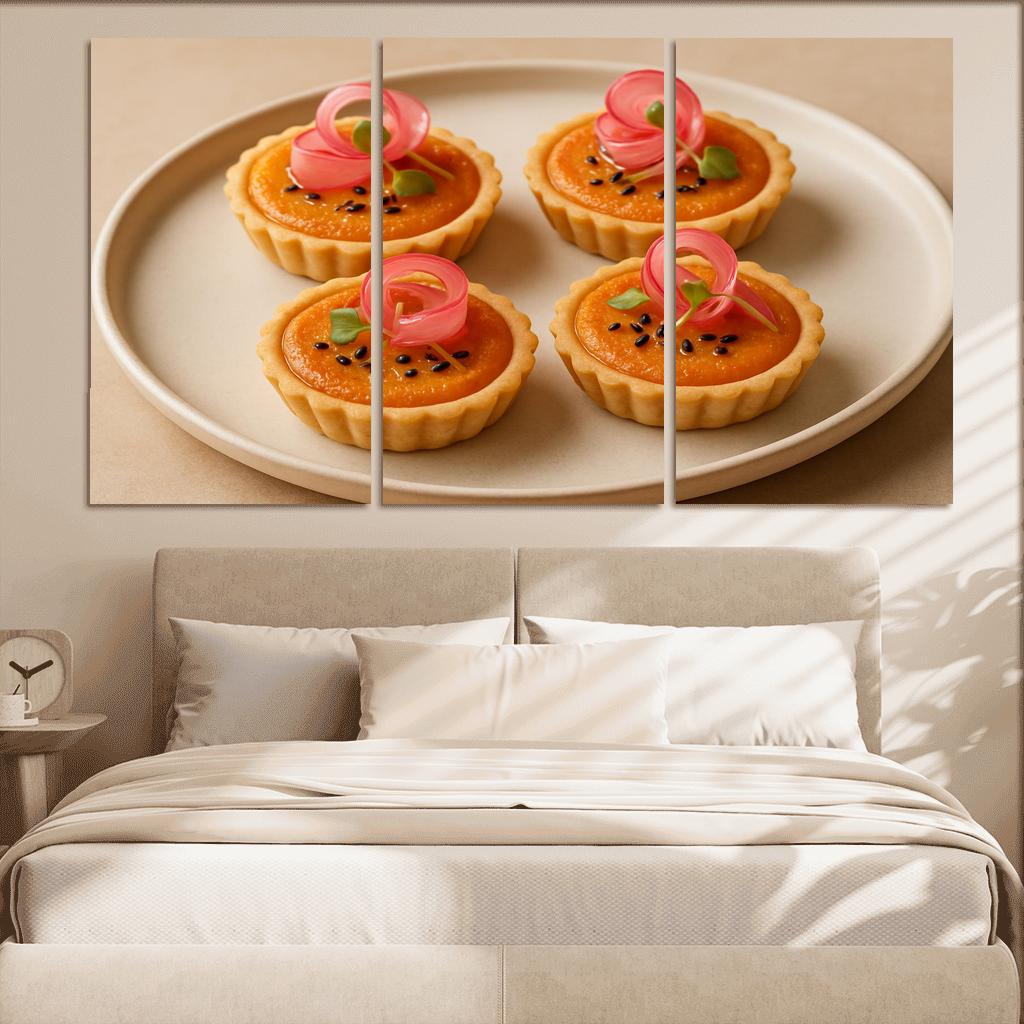 Sesame Miso Carrot Tartlets With Pickled Radish Ribbons abstract paintings frame