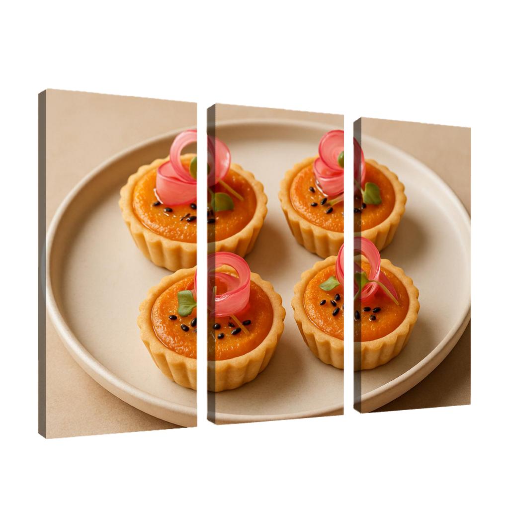 Sesame Miso Carrot Tartlets With Pickled Radish Ribbons abstract paintings frame