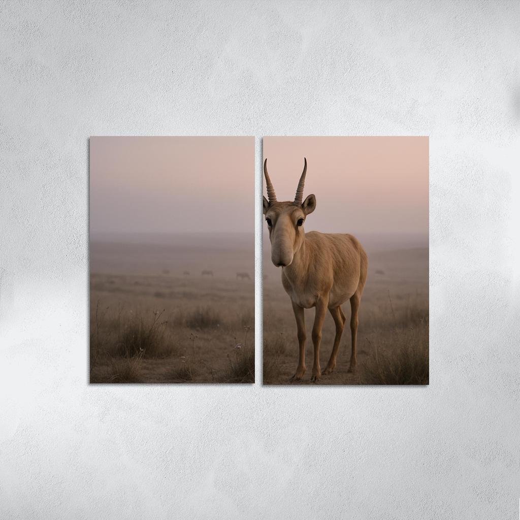 Saiga Antelope Crossing The Misty Steppe At Dawn wall decor