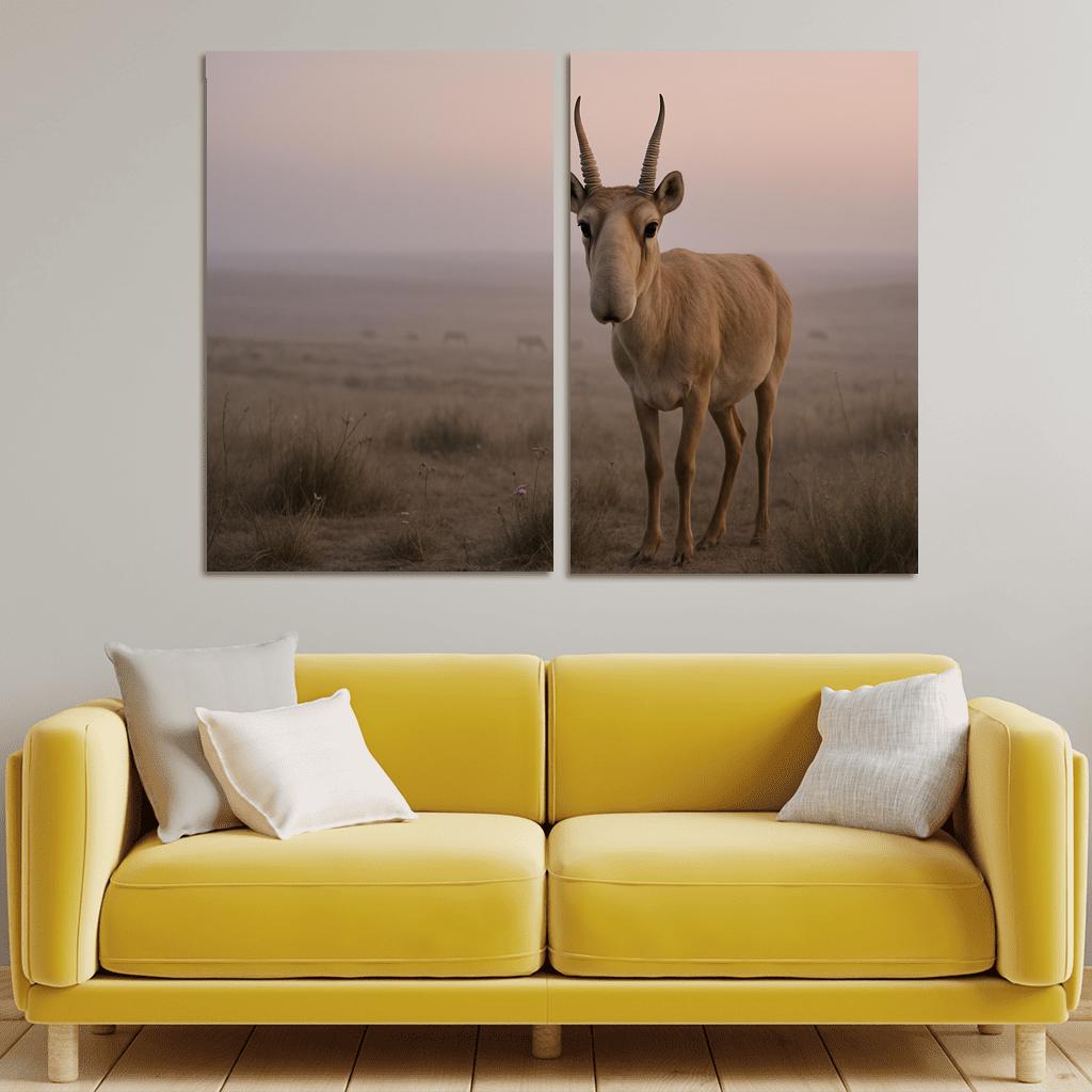 Saiga Antelope Crossing The Misty Steppe At Dawn wall decor