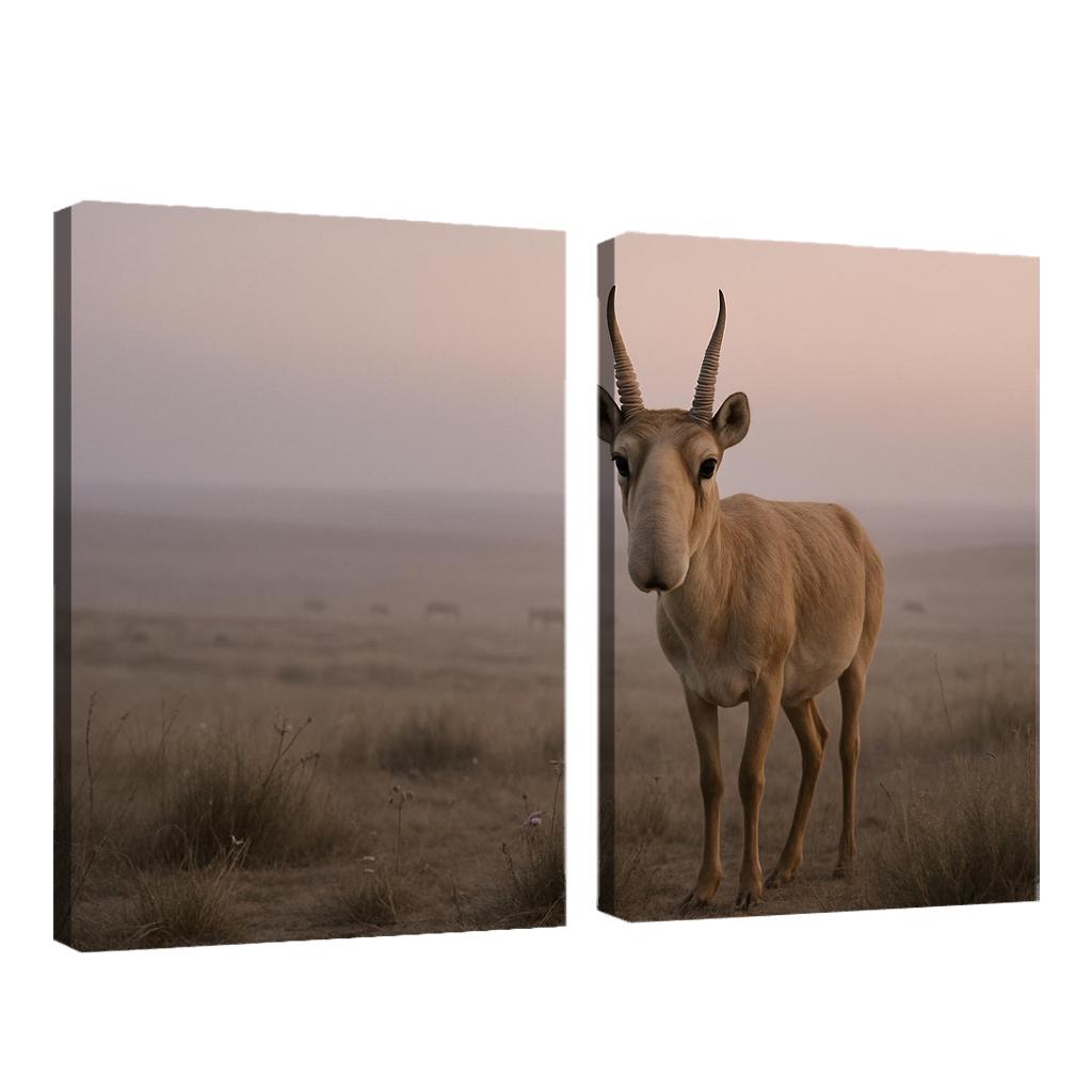 Saiga Antelope Crossing The Misty Steppe At Dawn wall decor