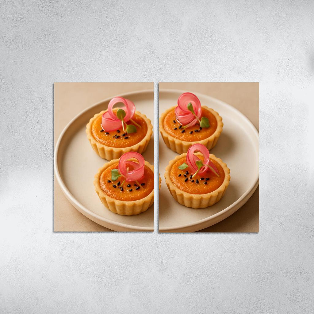 Sesame Miso Carrot Tartlets With Pickled Radish Ribbons abstract paintings frame