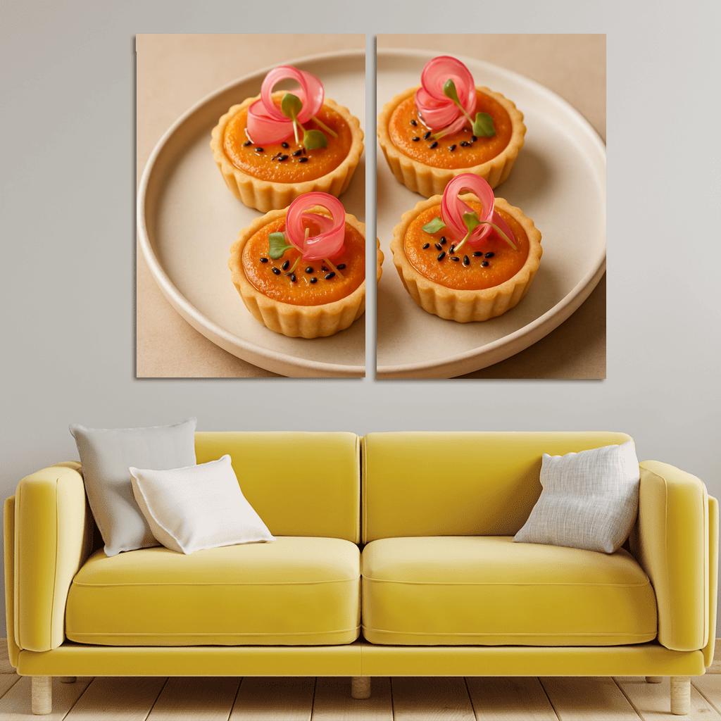 Sesame Miso Carrot Tartlets With Pickled Radish Ribbons abstract paintings frame