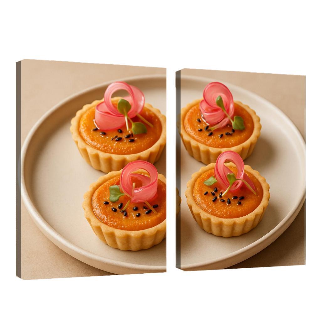 Sesame Miso Carrot Tartlets With Pickled Radish Ribbons abstract paintings frame