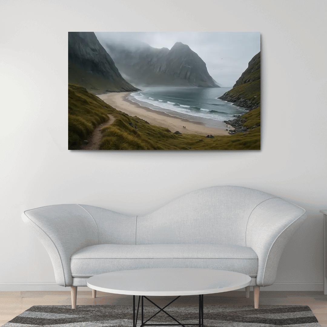 Kvalvika Beach Wild Meadow And Granite Cliffs wall art
