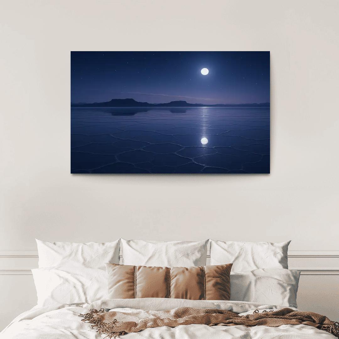 Moonlit Salt Flats Beneath Indigo Skies home decor