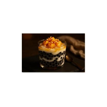 Black Sesame And Coconut Tapioca Pudding With Roasted Pineapple decor