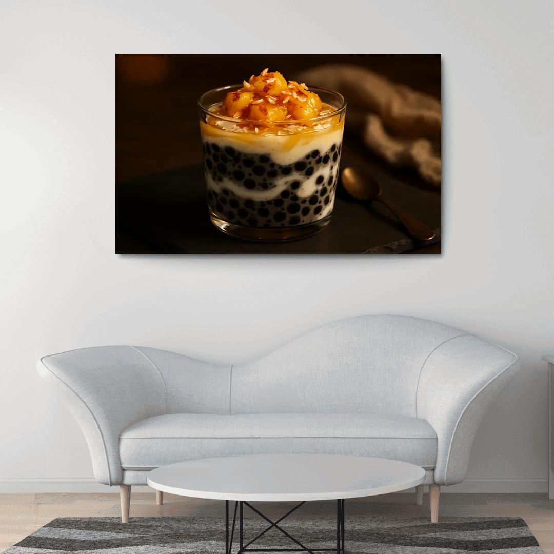 Black Sesame And Coconut Tapioca Pudding With Roasted Pineapple decor