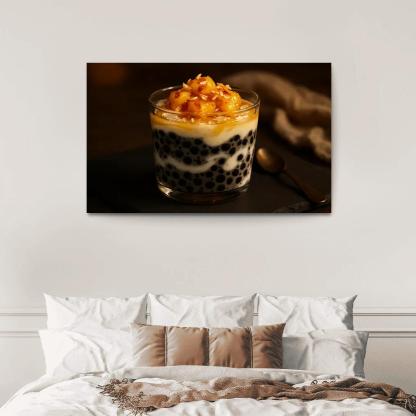 Black Sesame And Coconut Tapioca Pudding With Roasted Pineapple decor