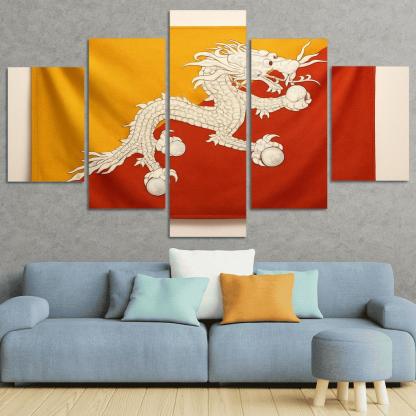 Crimson Dragon Vigil The Flag Of Bhutan Reimagined oil paintings frame