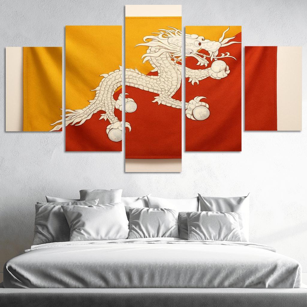 Crimson Dragon Vigil The Flag Of Bhutan Reimagined oil paintings frame