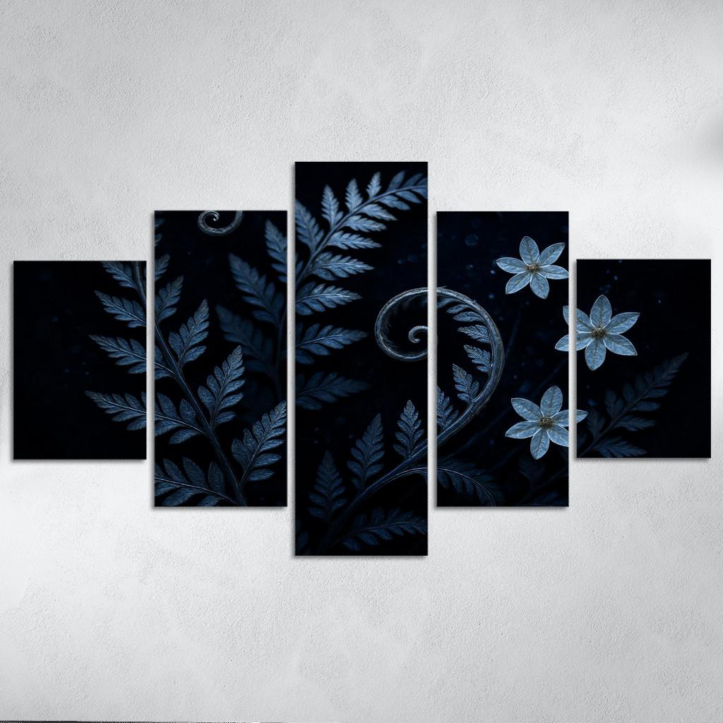 Moonlit Fern Scrollwork And Silver Dew Blossoms oil paintings frame