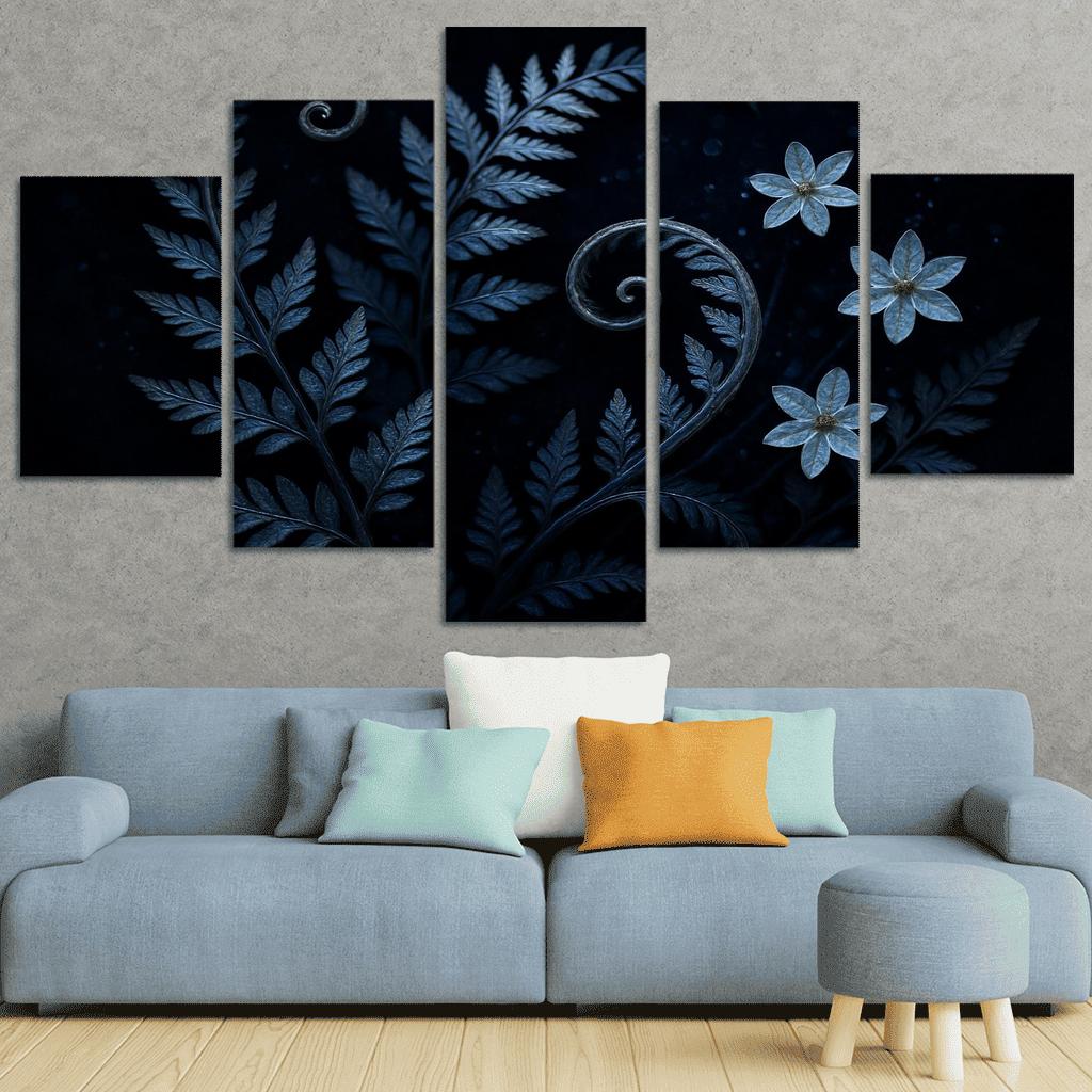 Moonlit Fern Scrollwork And Silver Dew Blossoms oil paintings frame