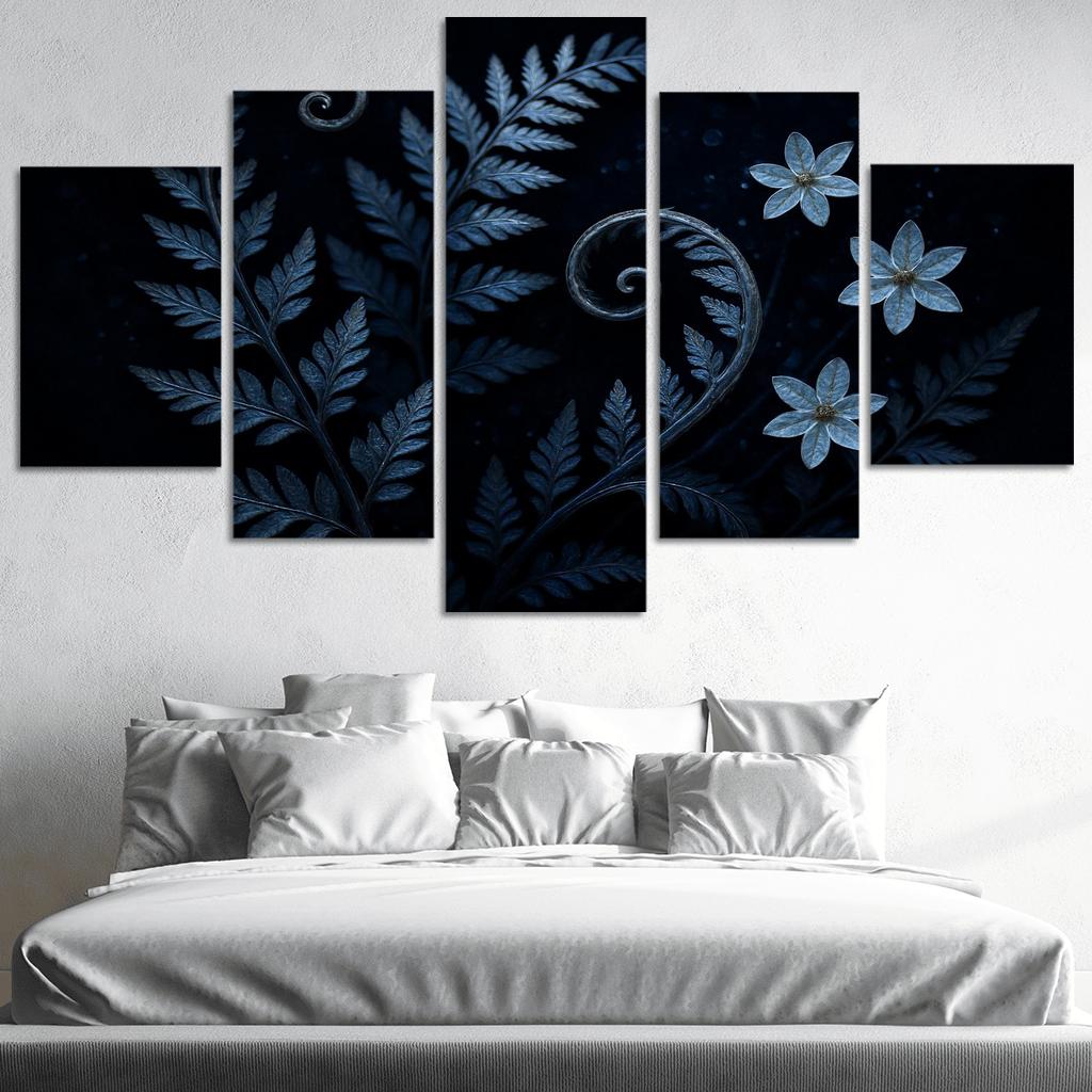 Moonlit Fern Scrollwork And Silver Dew Blossoms oil paintings frame