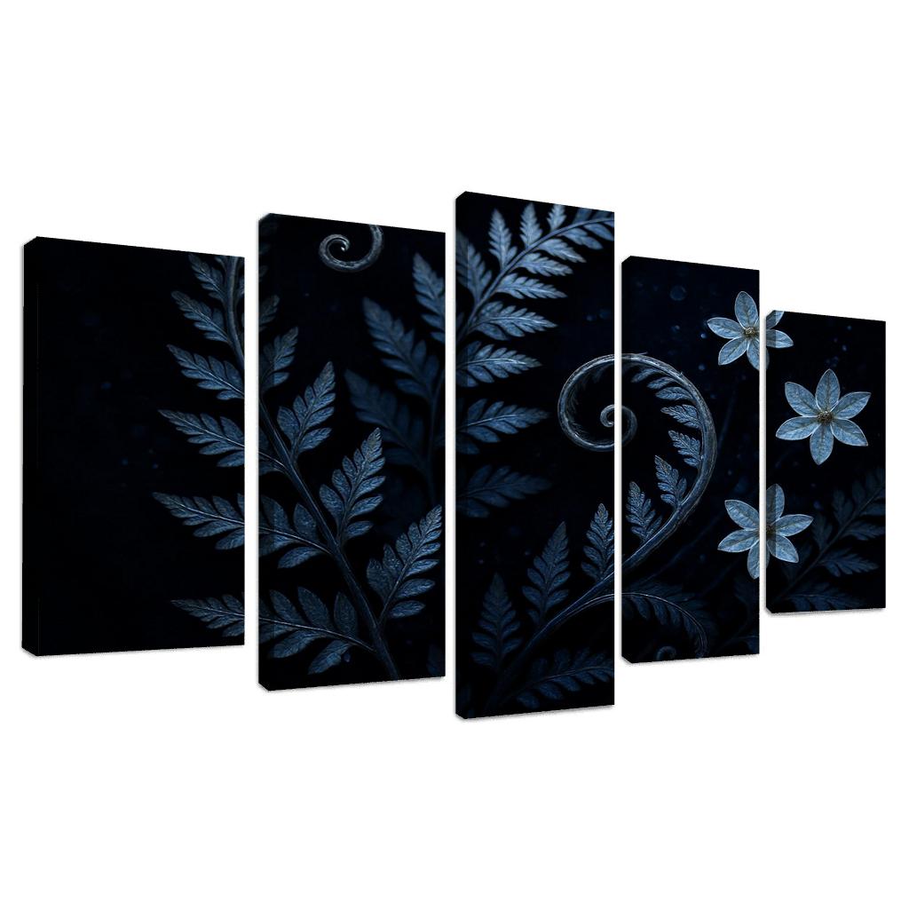 Moonlit Fern Scrollwork And Silver Dew Blossoms oil paintings frame