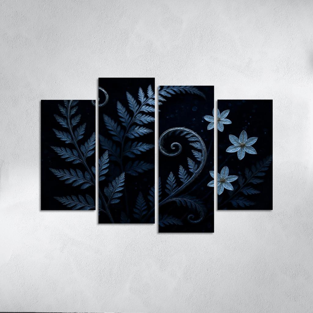 Moonlit Fern Scrollwork And Silver Dew Blossoms oil paintings frame