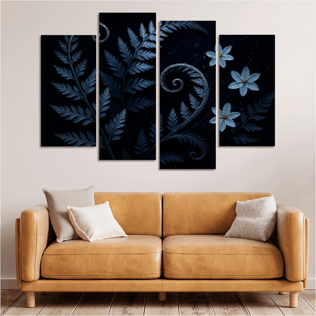 Moonlit Fern Scrollwork And Silver Dew Blossoms oil paintings frame