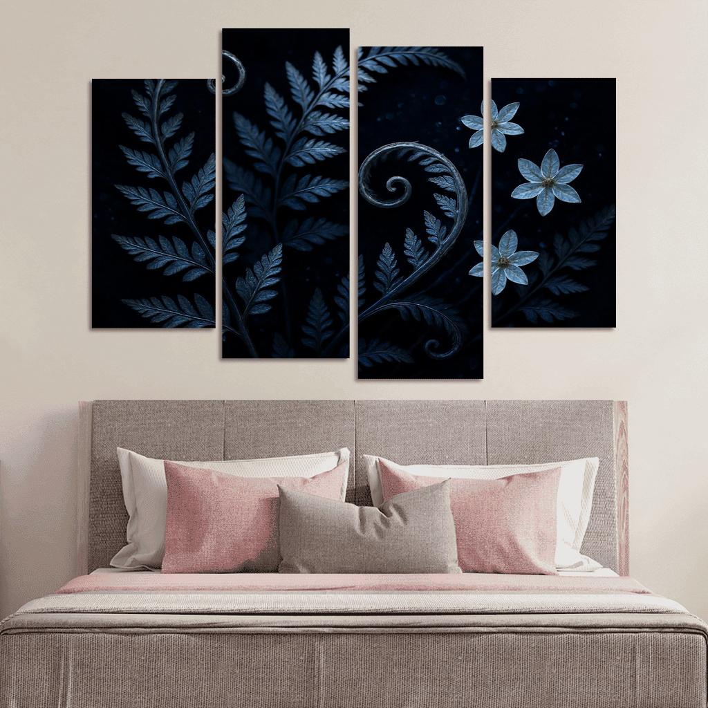 Moonlit Fern Scrollwork And Silver Dew Blossoms oil paintings frame