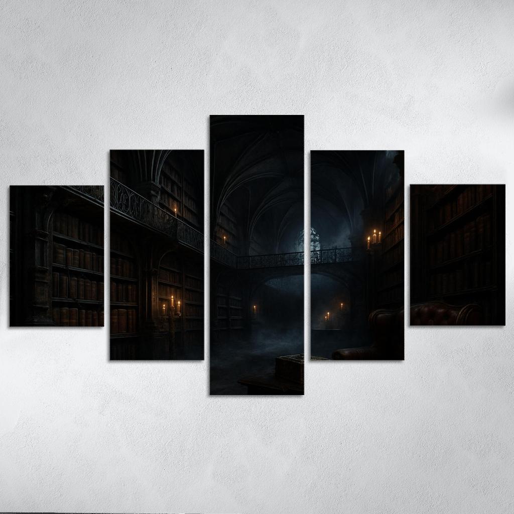 Obsidian Reliquary Library With Floating Iron Walkways art trends