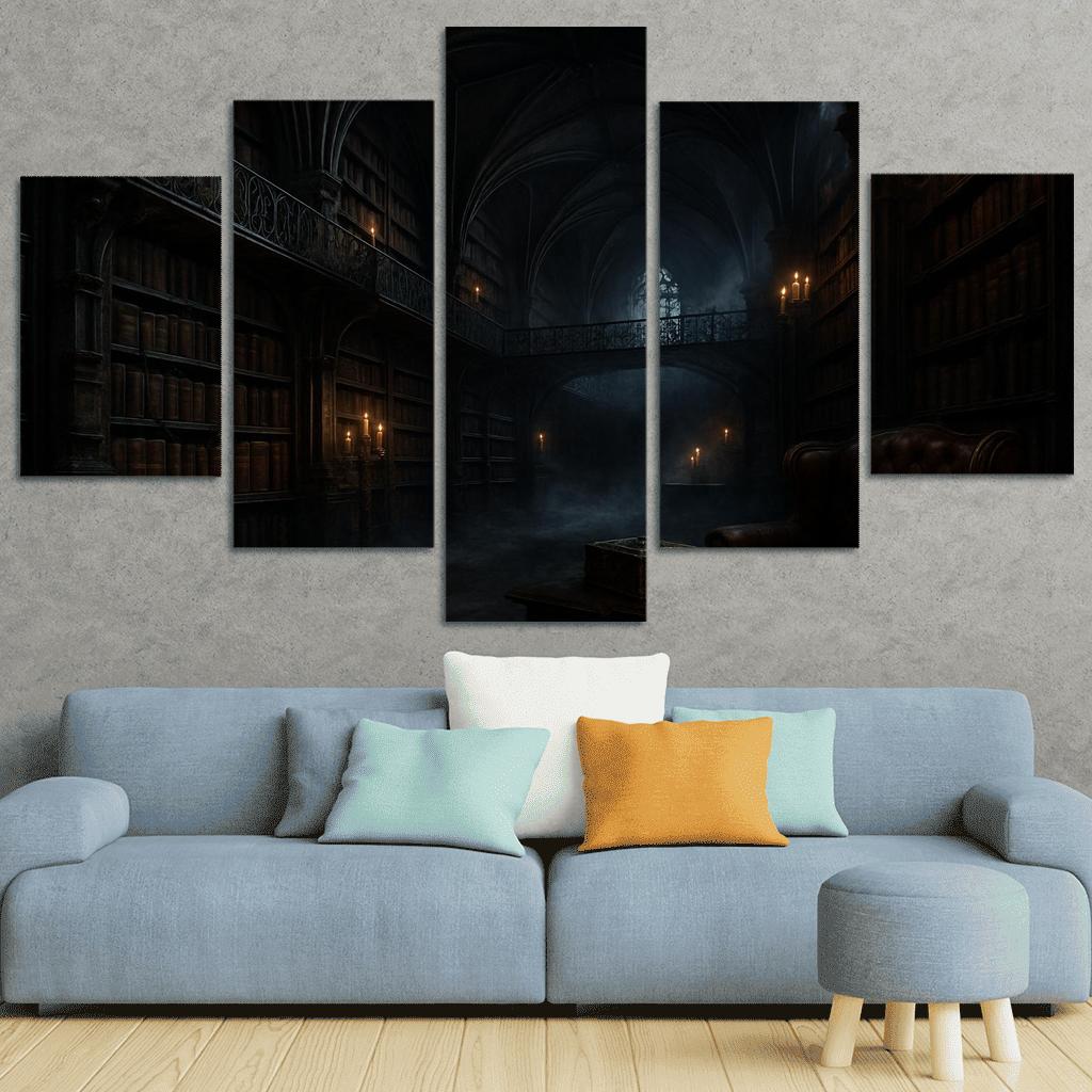 Obsidian Reliquary Library With Floating Iron Walkways art trends