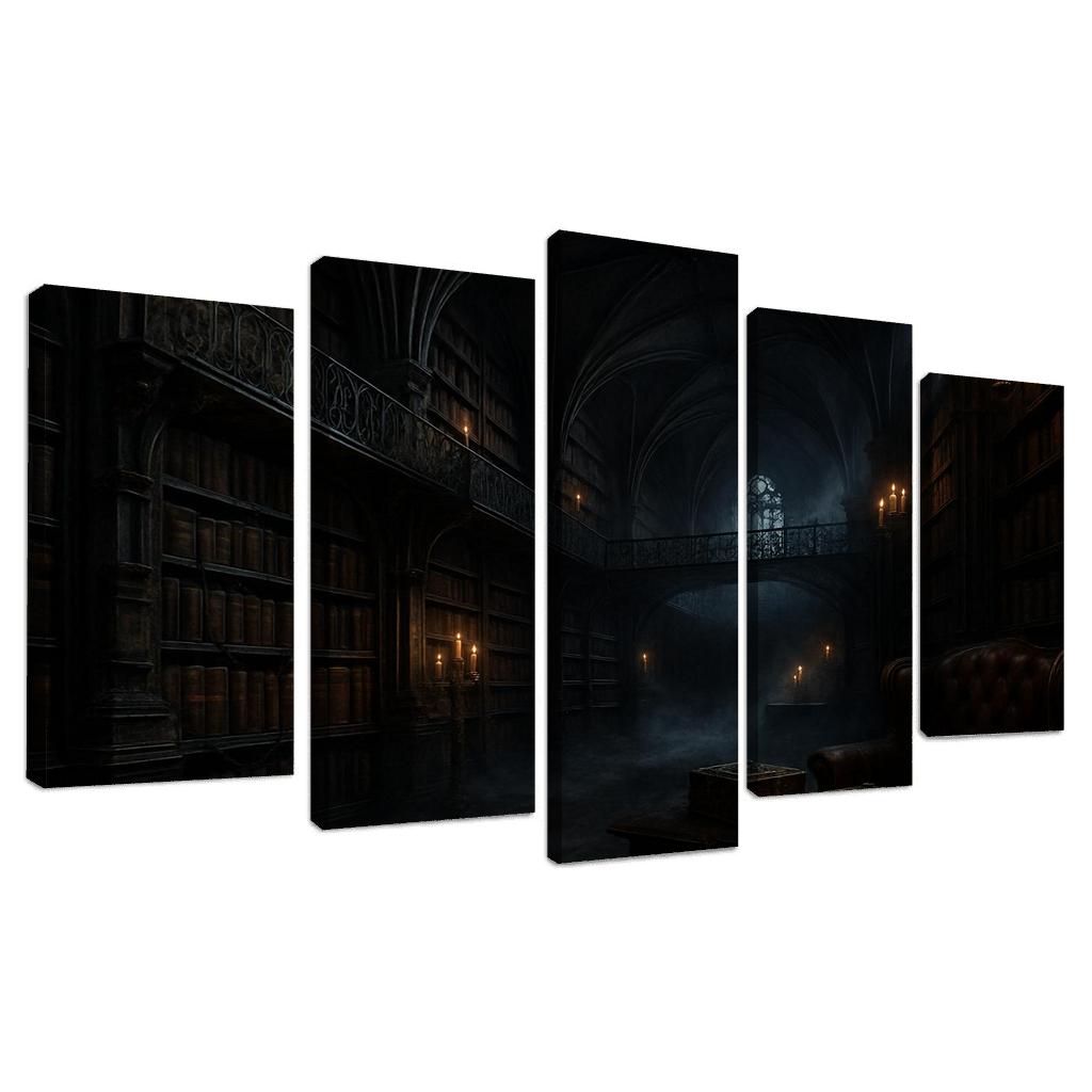 Obsidian Reliquary Library With Floating Iron Walkways art trends