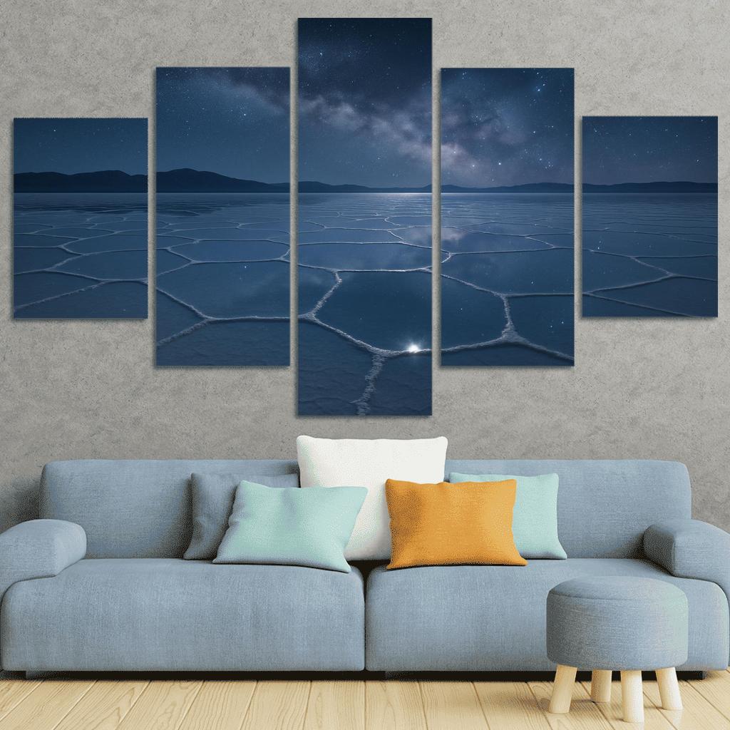 Moonlit Salt Flats Beneath An Indigo Sky modern paintings frame