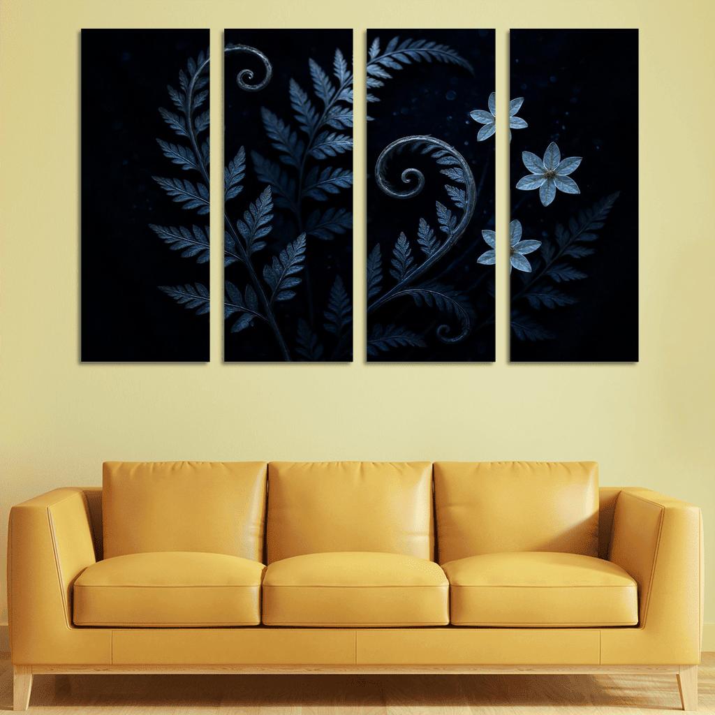 Moonlit Fern Scrollwork And Silver Dew Blossoms oil paintings frame