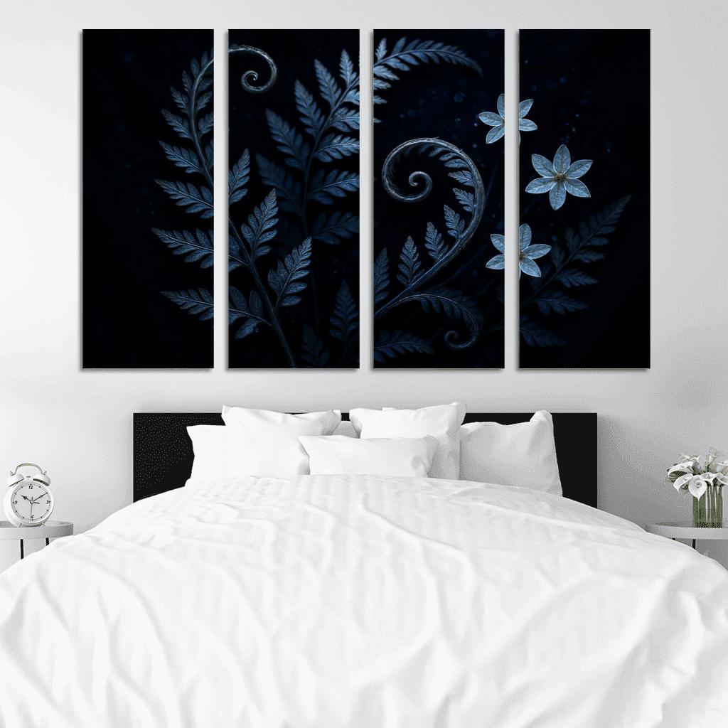 Moonlit Fern Scrollwork And Silver Dew Blossoms oil paintings frame