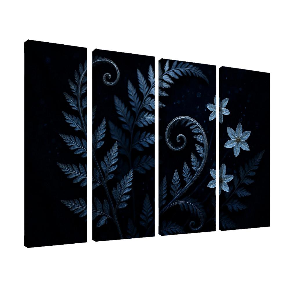 Moonlit Fern Scrollwork And Silver Dew Blossoms oil paintings frame