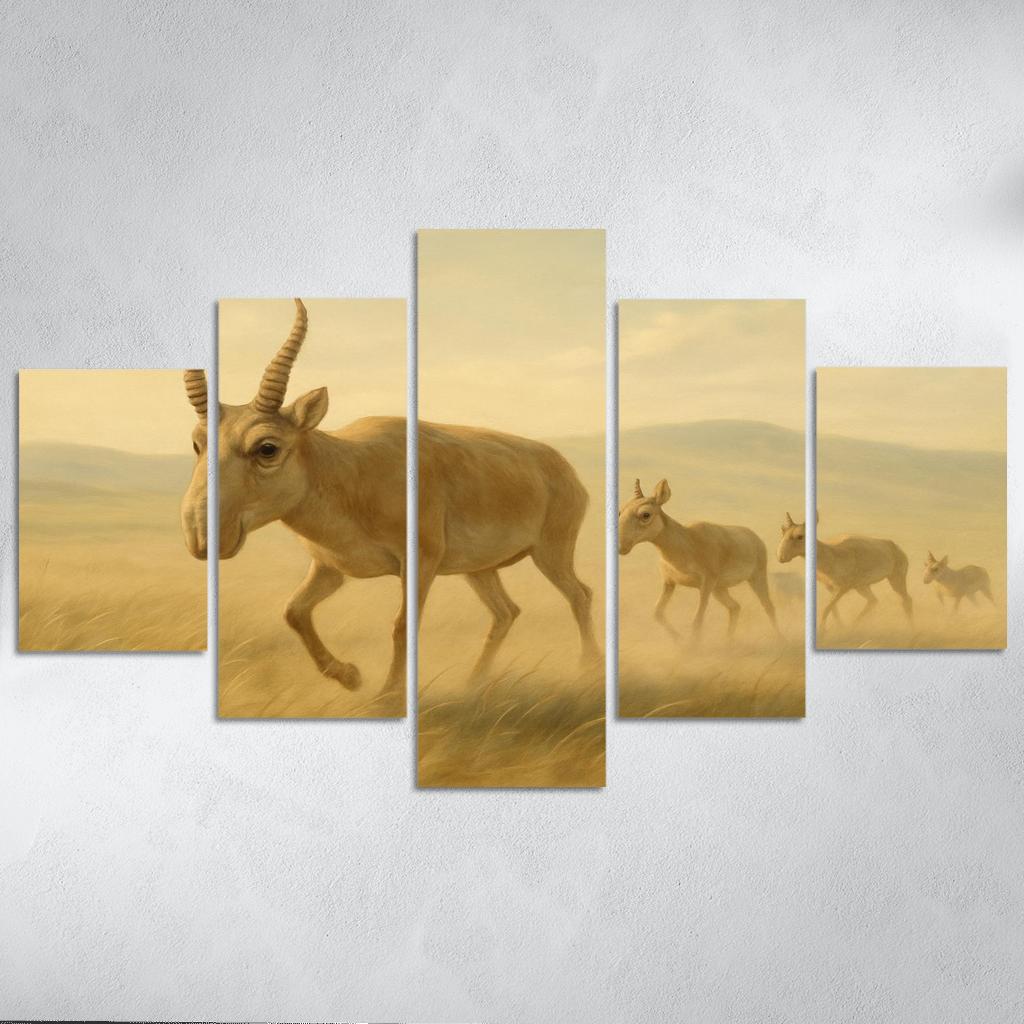 Saiga Antelope Crossing The Wind Swept Steppe wall decor