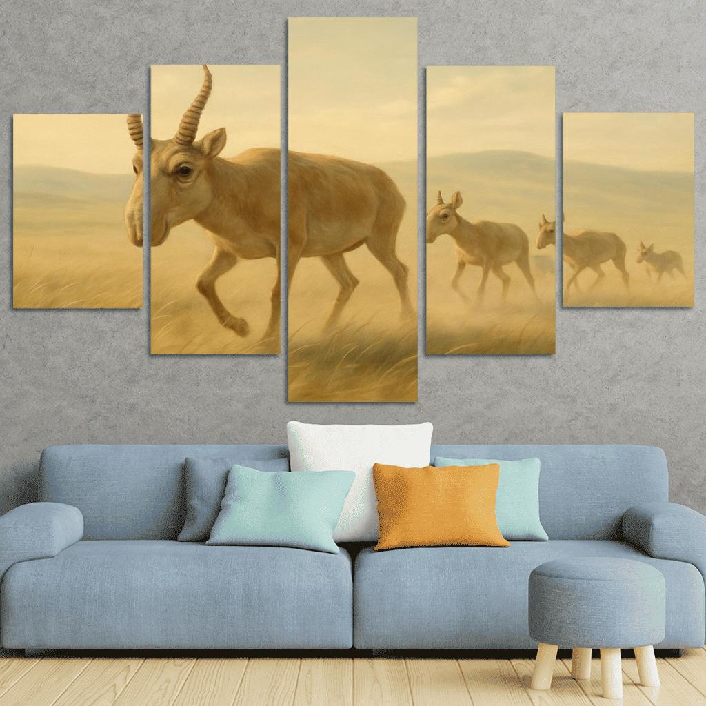 Saiga Antelope Crossing The Wind Swept Steppe wall decor