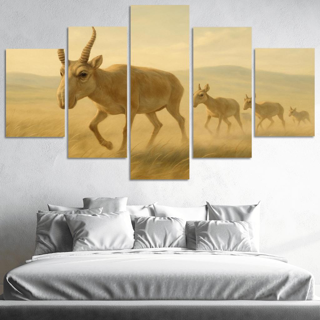Saiga Antelope Crossing The Wind Swept Steppe wall decor