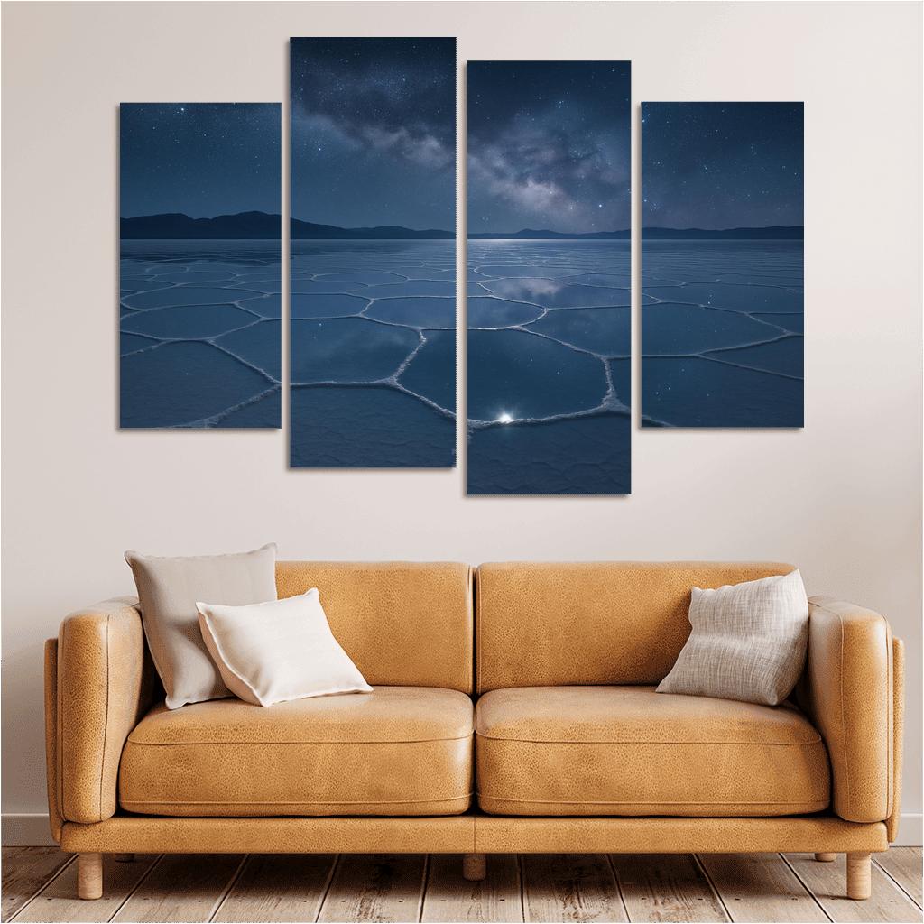 Moonlit Salt Flats Beneath An Indigo Sky modern paintings frame
