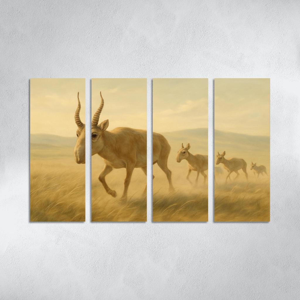 Saiga Antelope Crossing The Wind Swept Steppe wall decor