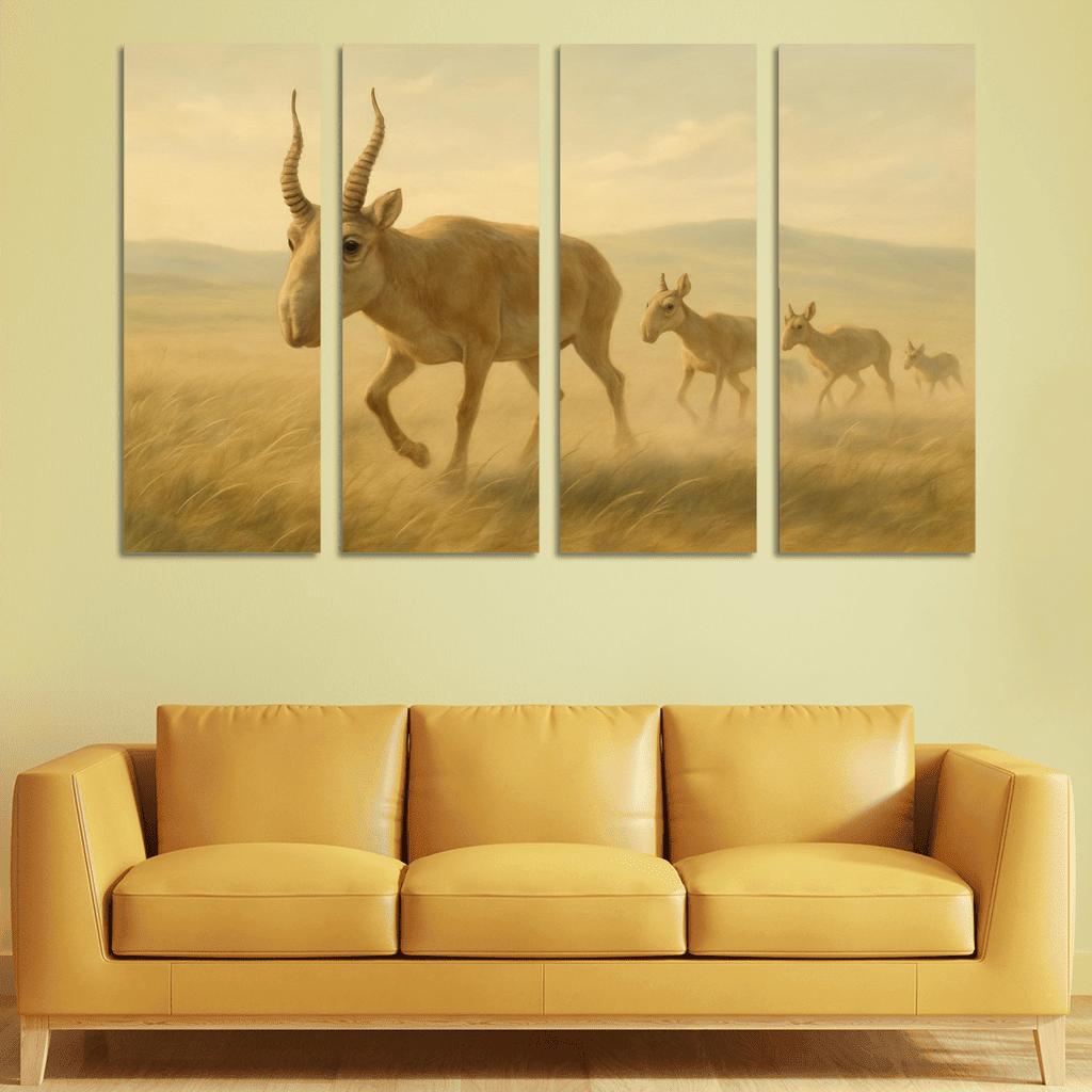Saiga Antelope Crossing The Wind Swept Steppe wall decor
