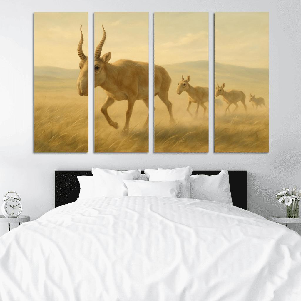 Saiga Antelope Crossing The Wind Swept Steppe wall decor