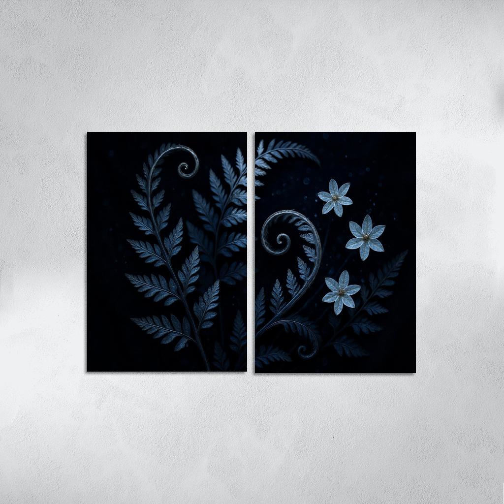 Moonlit Fern Scrollwork And Silver Dew Blossoms oil paintings frame