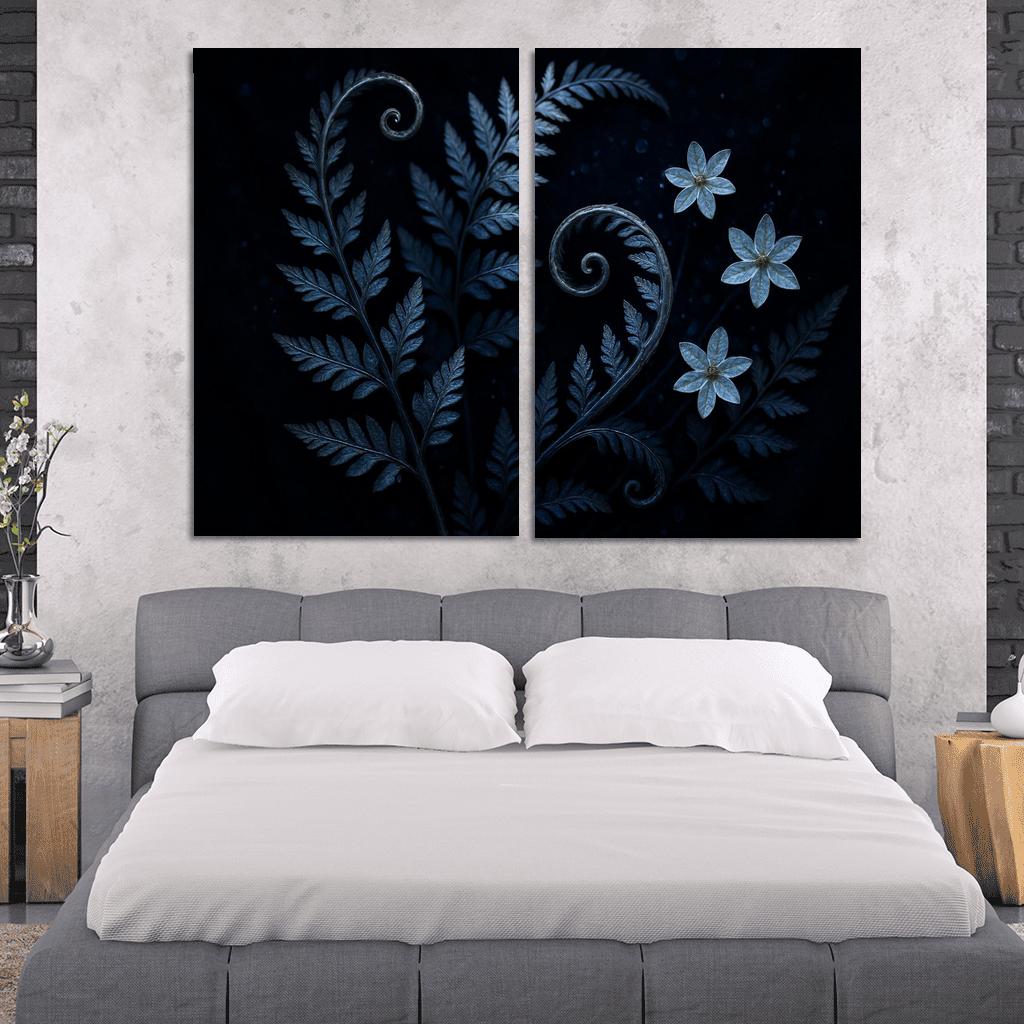 Moonlit Fern Scrollwork And Silver Dew Blossoms oil paintings frame