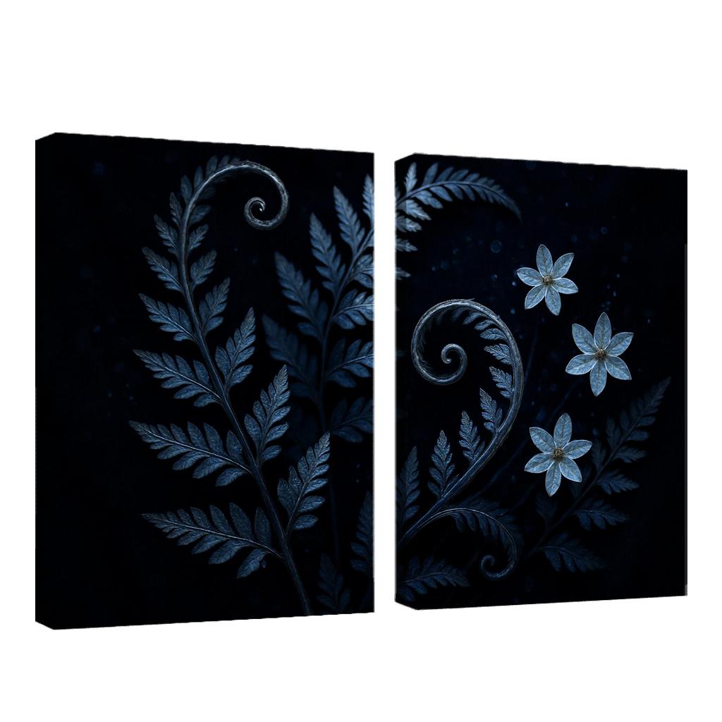 Moonlit Fern Scrollwork And Silver Dew Blossoms oil paintings frame