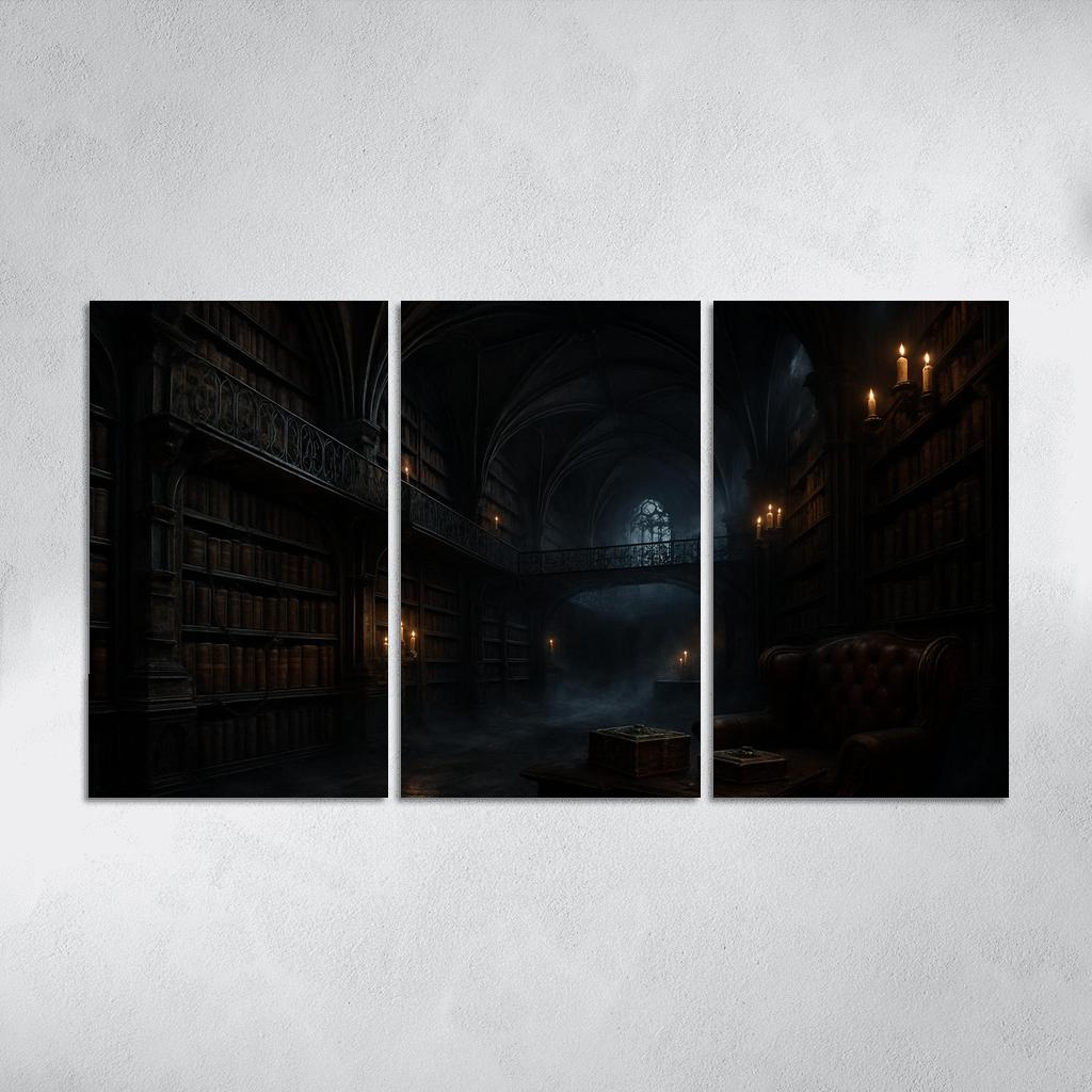 Obsidian Reliquary Library With Floating Iron Walkways art trends