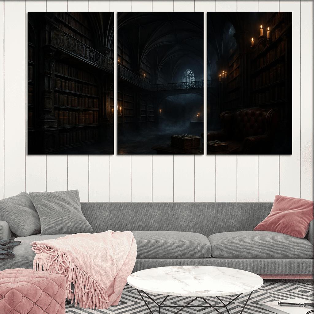 Obsidian Reliquary Library With Floating Iron Walkways art trends