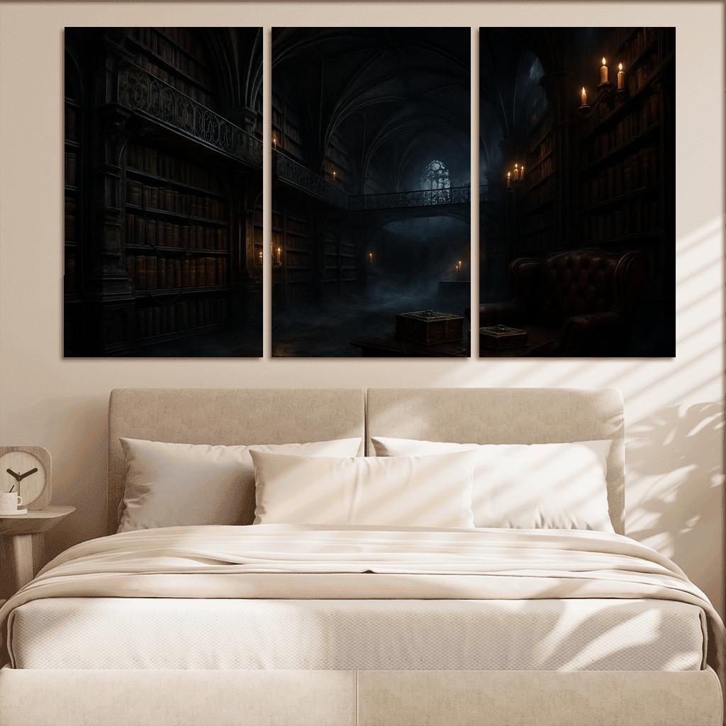 Obsidian Reliquary Library With Floating Iron Walkways art trends