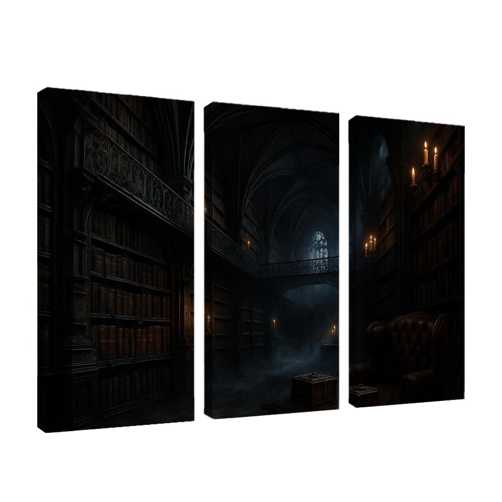 Obsidian Reliquary Library With Floating Iron Walkways art trends