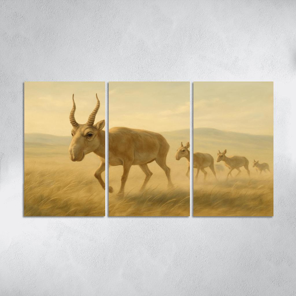 Saiga Antelope Crossing The Wind Swept Steppe wall decor