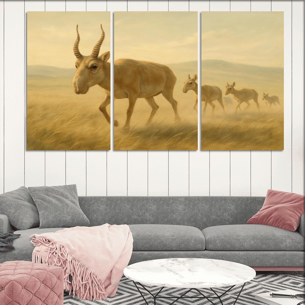 Saiga Antelope Crossing The Wind Swept Steppe wall decor