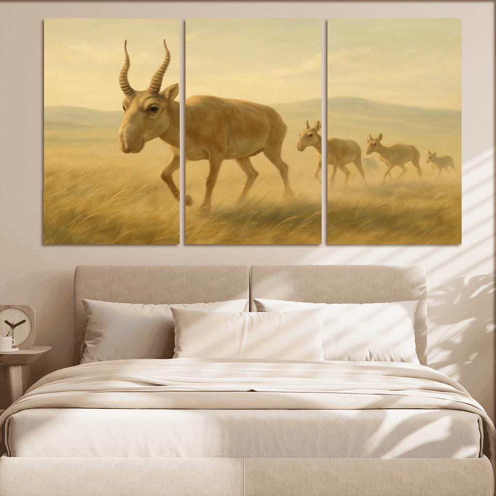 Saiga Antelope Crossing The Wind Swept Steppe wall decor